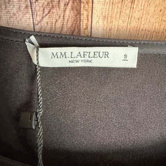 M.M. LaFleur Blouse Walker 2.0 Black Knit Crepe Top Tie Front Asymmetrical Hem S - Picture 9 of 10